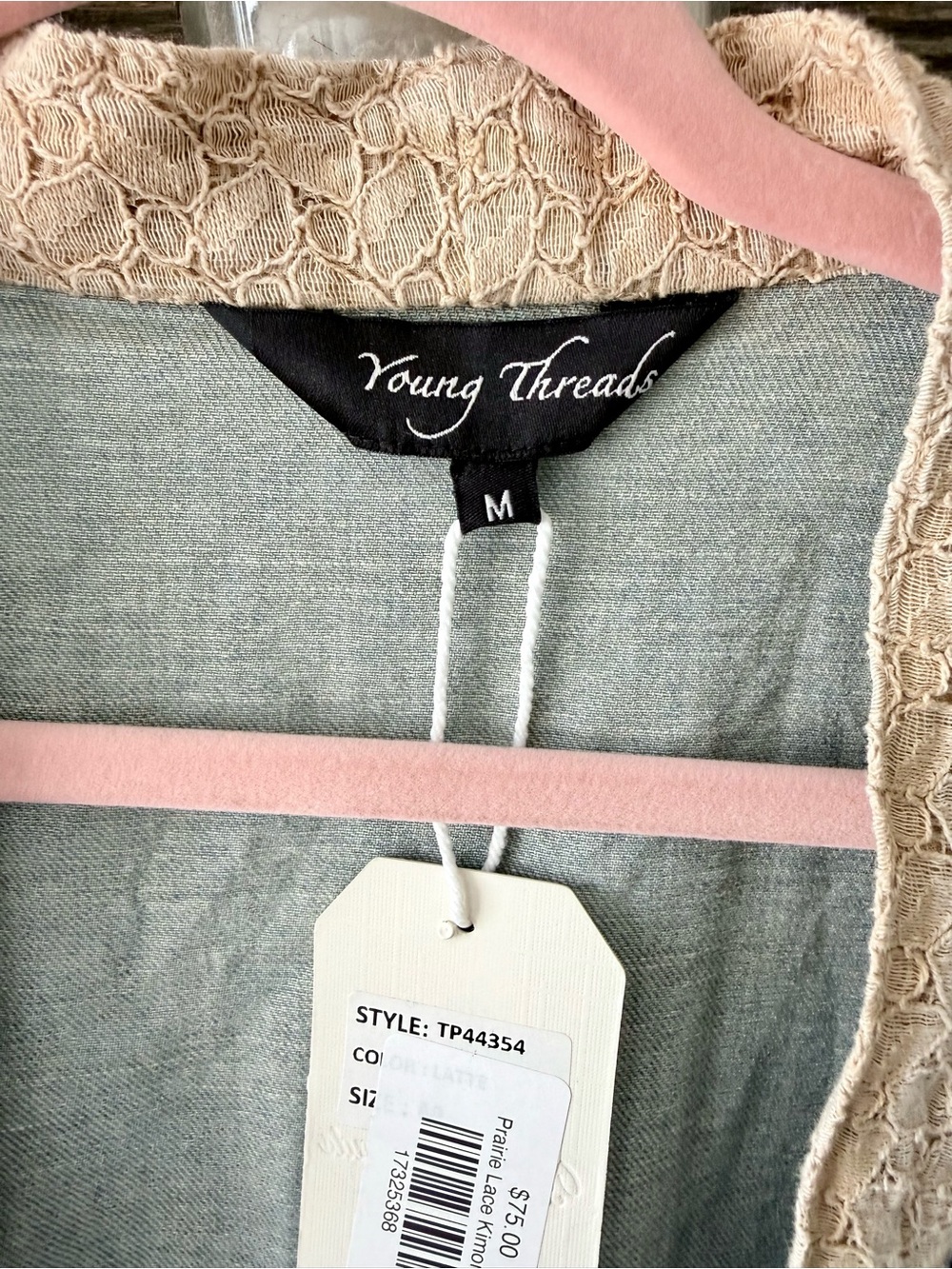 Frayed Lace-Trim Denim Jacket - Blue and Cream - Picture 2 of 10